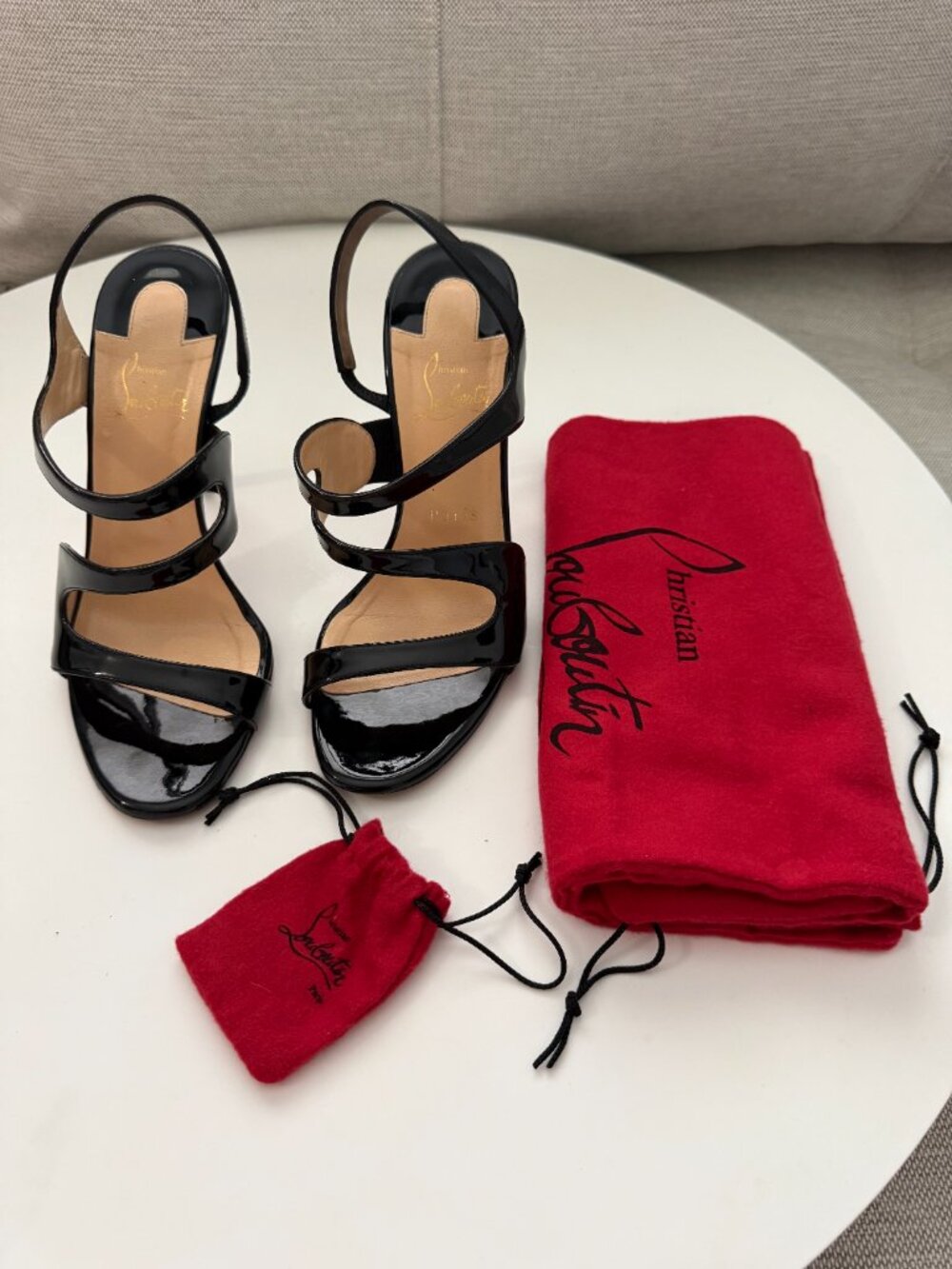 CHRISTIAN LOUBOUTIN Vavazou Black Patent Slingback Sandal Woman's Size US 7.5 - Picture 1 of 12